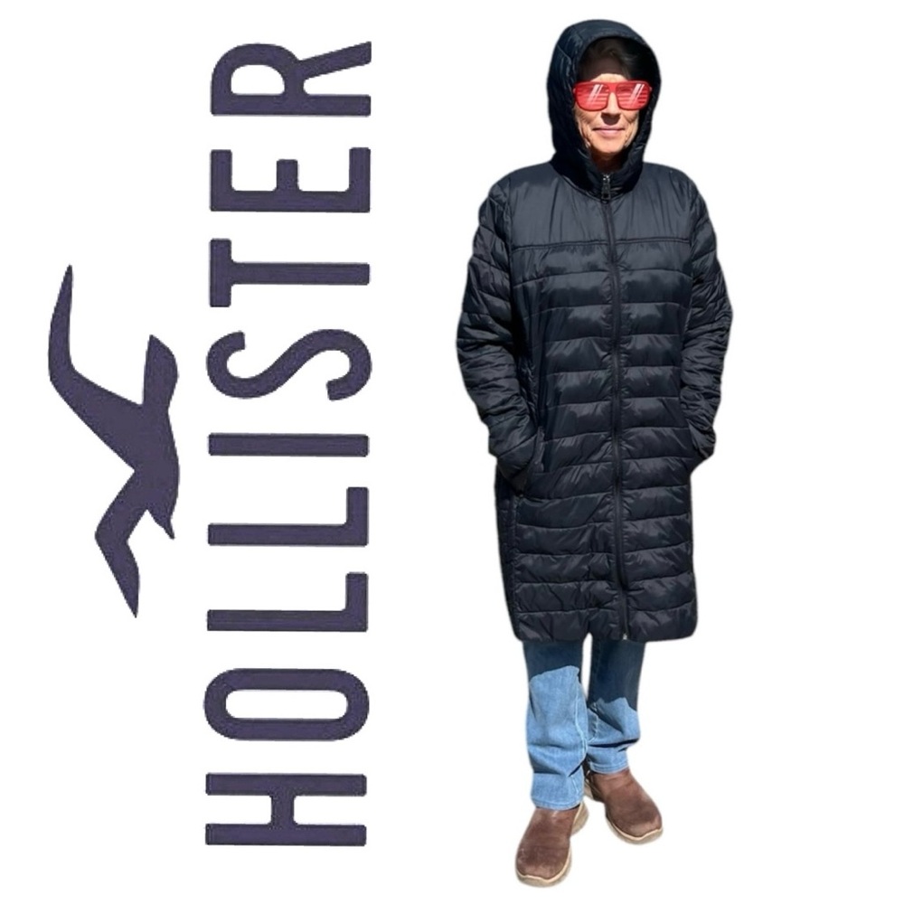 - Hollister XXL Thermore Puffer Collection Longline Black Parka! EUC!